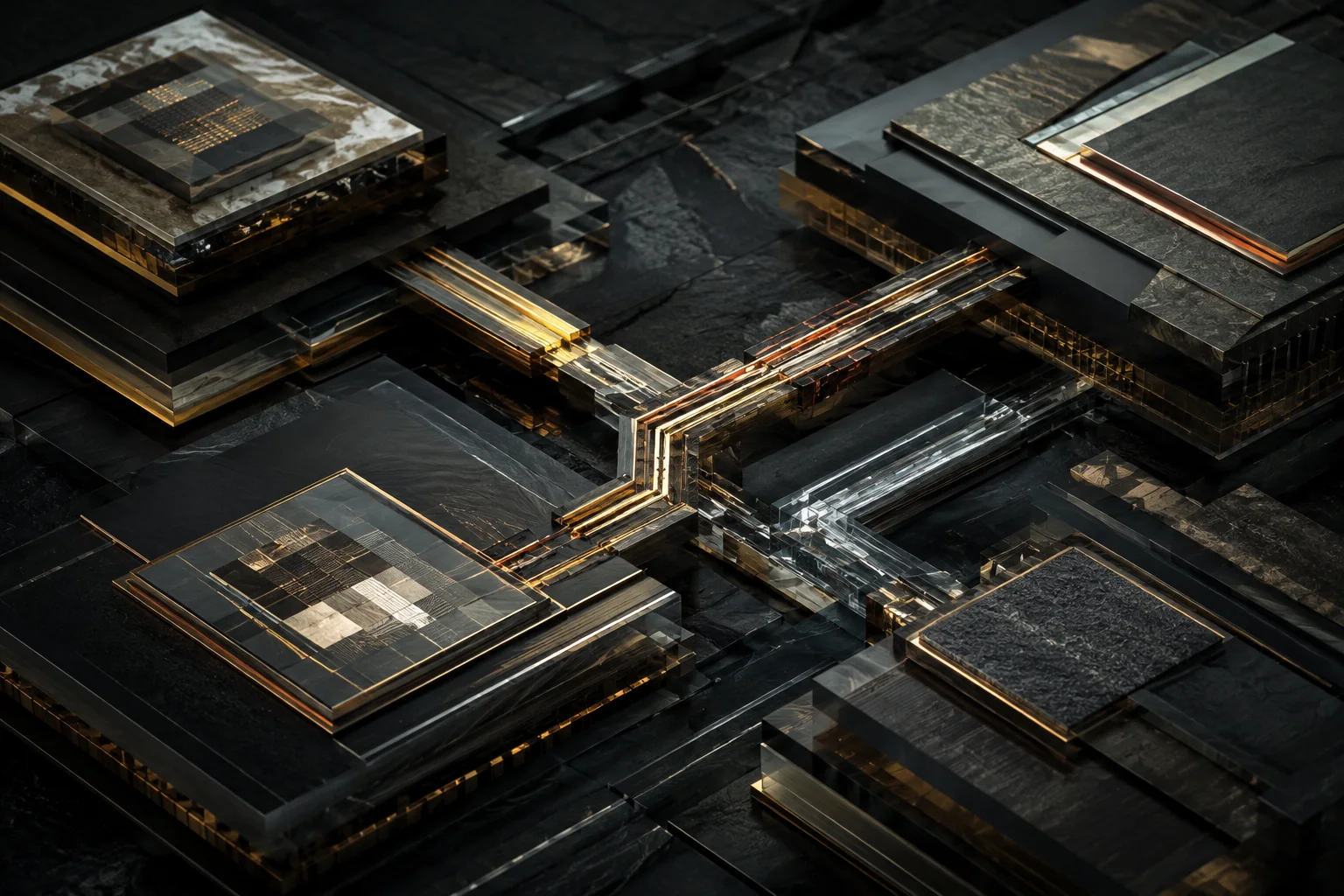 Precision compute territories connect through sparse optical and high-bandwidth material corridors.